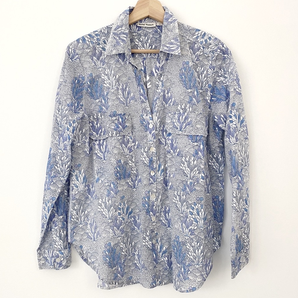 Roberta Roller Rabbit Blue and White Botanical Button-Down Shirt